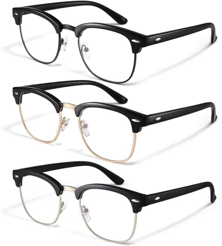 Vista 21 de racico Blue Light Glasses for Men Computer - Gaming Blocking Anti Eyestrain UV Clear Lens Vintage Half Frame Fake Eyeglasses