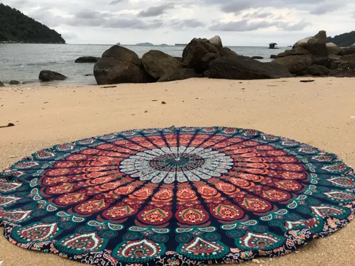 Vista 16 de raajsee Tapiz de Playa Redondo Turquesa Hippie/Boho Manta de Playa Mandala/Manta de Algodón Indio - Mantel Redondo/Decoración del Hogar/Alfombra