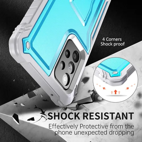 Vista 5 de FITO Funda para Samsung A52 con protector de pantalla integrado, doble capa a prueba de golpes resistente con función atril compatible con teléfono