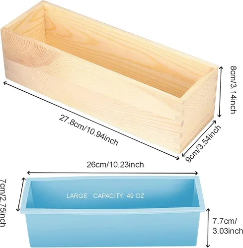 Vista 2 de ZOENHOU Paquete de 2 moldes de jabón azules de 42 onzas con 2 tapas, kit de moldes de silicona rectangulares flexibles para hacer jabón con caja