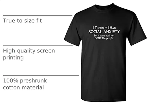 Vista 4 de Camiseta divertida con texto sarcástico en inglés: "Social Anxiety Like People Graphic Novelty" Negro