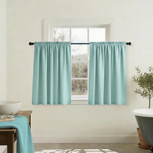 Vista 5 de Mrs.Naturall Cortinas opacas costeras para cocina, oscurecimiento de habitación pequeña, aislamiento térmico, niveles cortos para ventana pequeña