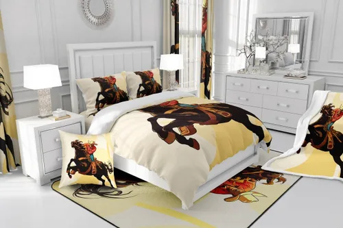Vista 4 de Erosebridal Juego de ropa de cama de vaquero, funda de edredón de rodeo occidental, funda de edredón para cama de caballo para niños, adolescentes