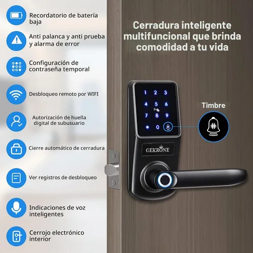 Vista 4 de Cerradura inteligente de huellas dactilares con manija de palanca, pantalla táctil con teclado, perilla de puerta delantera sin llave, control