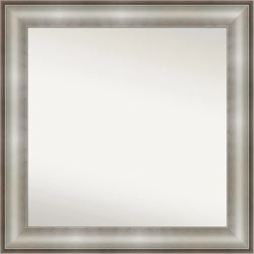 Vista 344 de Amanti Art Espejo de baño plateado para sobre el fregadero, 28 x 37 pulgadas, elegante espejo rectangular de peltre cepillado, marco de madera