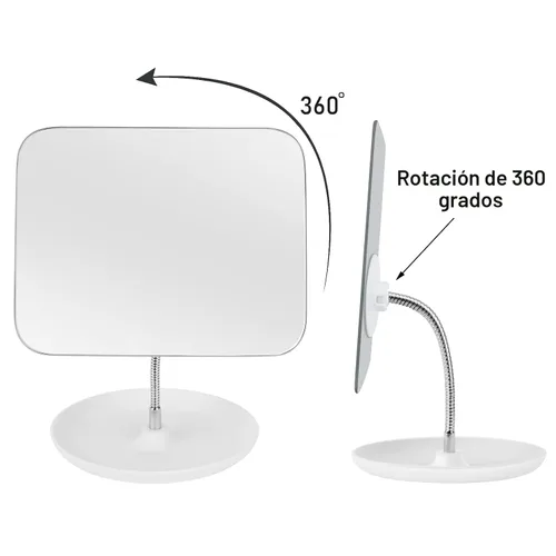 Vista 8 de LFOYOU Espejo de tocador de mesa con soporte, espejo de maquillaje para escritorio, cuello de cisne flexible ajustable, rotación de 360°, plegable