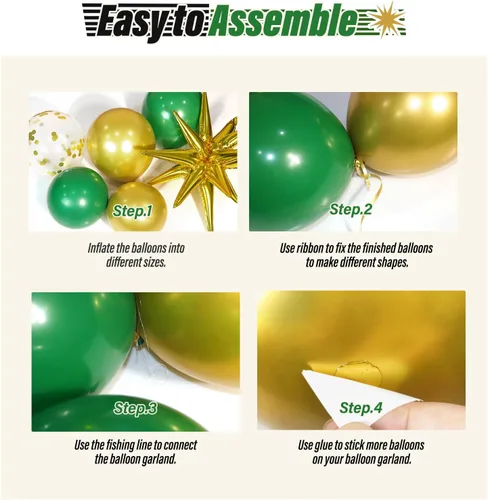 Vista 3 de Kit de arco de globos verdes y dorados con 3 globos de estrella verde