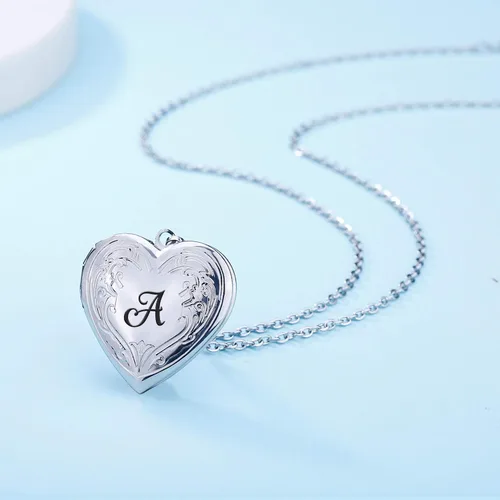 Vista 2 de YOUFENG - Collar con medallón con imágenes y letras del alfabeto A-Z, chapado en platino, regalo para mujer
