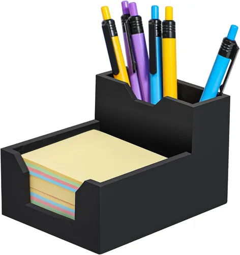 Vista 8 de Kamehame Soporte de notas adhesivas negro, soporte de silicona para notas con ranuras para bolígrafos o tarjetas, dispensador de notas adhesivas, se