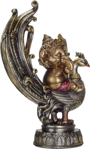 Vista 4 de Pacific Giftware Figura de resina hindú de elefante Dios Señor Ganesha en pavo real Señor del éxito