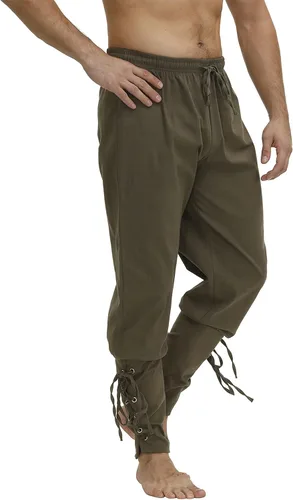 Vista 2 de Disfraz de pirata para hombre, pantalones vikingos para hombre, disfraz renacentista, pantalones piratas para hombre, pantalones medievales