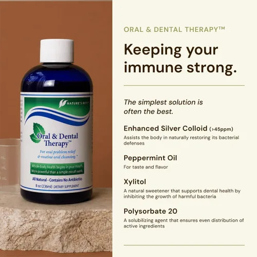 Vista 3 de Nature's Rite Plata coloidal - Terapia oral y dental - Enjuague bucal para aliento fresco y encías saludables - Solución de cuidado bucal totalmente