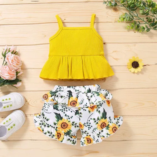 Vista 6 de FYBITBO Conjunto de ropa de 2 piezas para bebés y niñas pequeñas con cuello halter y pantalones cortos florales