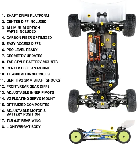 Vista 3 de TEAM LOSI RACING 22X-4 Elite Race Kit 1/10 4 ruedas de tracción Buggy TLR03026 Kit Elec 1/10 Off-Road