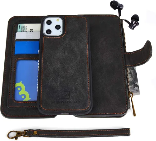 Vista 17 de MODOS LOGICOS Funda para iPhone 11, cartera desmontable, 2 en 1, almacenamiento en efectivo con cremallera, hasta 14 ranuras para tarjetas, 1 Negro