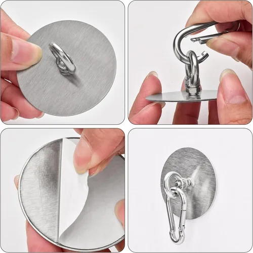 Vista 2 de Sankoly 4 ganchos de techo autoadhesivos de acero inoxidable, ganchos de pared sin clavos para cocina, baño, sala de estar, techo