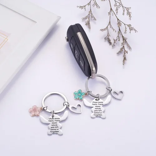 Vista 5 de Ralukiia Ohana Means - Juego de llaveros familiares para 2, llavero de puntada, regalo de joyería para niños y niñas, flor verde y rosa, Multi