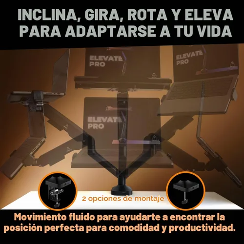 Vista 4 de Elevate Pro - Soporte de pie para computadora portátil de alta resistencia para escritorio (11"-17.3" - máx. 26 libras) Soporte de brazo de resorte