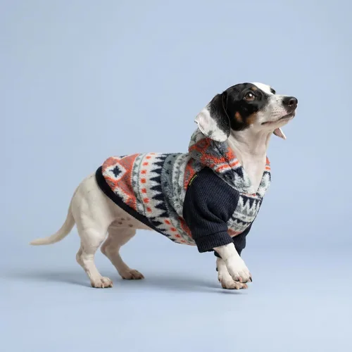 Vista 6 de Fitwarm Sudadera con capucha de forro polar a rayas geométricas, ropa de invierno mullida para perros pequeños, niños y niñas, sudadera acogedora