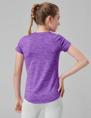 Vista 5 de Paquete de 4 camisetas atléticas para niñas jóvenes, camisetas de manga corta Dry Fit, ropa deportiva para niños y adolescentes