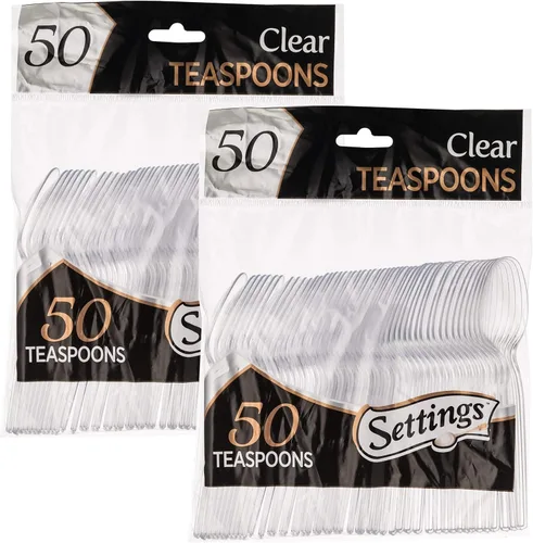 Vista 3 de Settings - Cucharas de té desechables de plástico transparente, 50 cucharas de fiesta por paquete