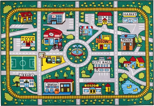 Vista 2 de Rugshop Kids Educational Learning City Life Road - Alfombra antideslizante (antideslizante), 3 pies 3 pulgadas x 4 pies 7 pulgadas, color verde