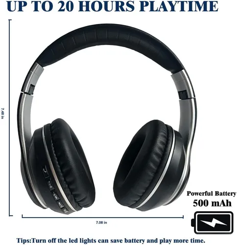 Vista 3 de Auriculares Bluetooth, inalámbricos/con cable, estéreo de bajos de alta fidelidad, micrófono integrado, luz LED, plegable, micro SD/TF, FM