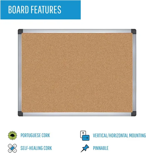 Vista 3 de MasterVision Maya Series Tablero de anuncios de corcho autorreparable, tablero de corcho con pasador de empuje para montaje en pared, 24 x 36