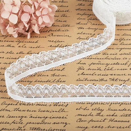 Vista 4 de 0.5 in x 10 yardas de encaje elástico blanco, cinta de encaje de algodón de ganchillo floral elástico para costura de bricolaje, decoración