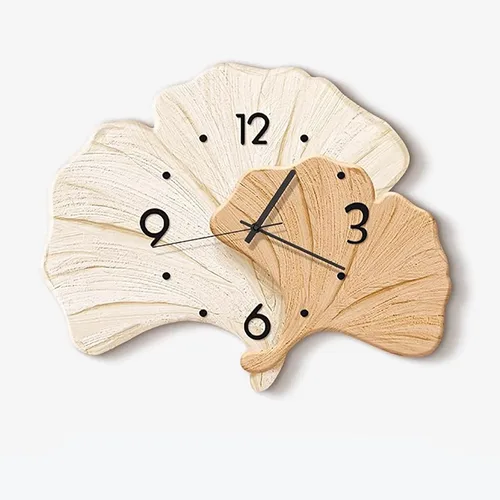 Vista 8 de Decorative Wall Clocks for Living Room, Large Wall Clock, 3D Wall Art Kitchen Clock, Ginkgo Leaf Sculpture for Bedroom Office(Green,Large)