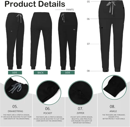 Vista 3 de VIAOLI Uniformes Médicos Enfermera Mujer Médico Enfermería Hospital Conjunto Top &Jogger Pantalones Clínica Liquidación Ropa de Trabajo