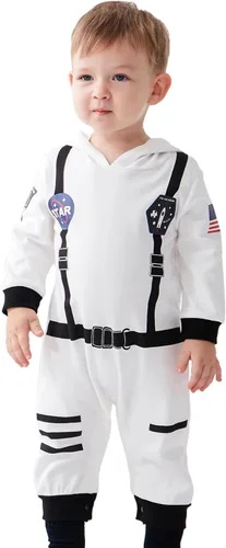 Vista 2 de FANCYINN Disfraz de astronauta de Halloween para bebé, traje espacial para bebé, novedad para cosplay, mameluco de 3 a 24 meses