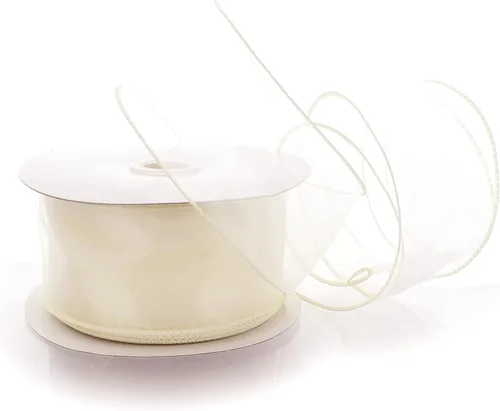 Vista 36 de Cinta de organza transparente con alambre de 2.5 pulgadas, color plateado de 10 yardas