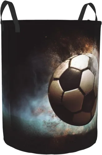 Vista 2 de Sport Soccer print Circular Hamper Waterproof Storage Bin Organizer Basket Laundry Hamper With Handles For Clothes Toys Small