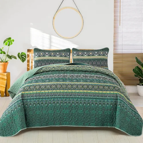 Vista 26 de WONGS BEDDING Juego de edredón bohemio tamaño individual, juego de ropa de cama azul bohemio individual, colcha de microfibra ligera con funda