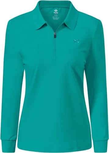 Vista 59 de JINSHI Polo de golf para mujer, de manga larga, con cremallera, deportiva, de secado rápido, atlética, casual, ajustada