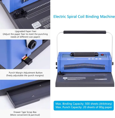 Vista 5 de TIANSE Máquina de encuadernación de bobina en espiral, carpeta manual para hacer libros con insertador de bobina eléctrica, pines desenganchables