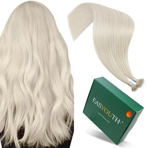 Vista 100 de Easyouth Extensión de cabello humano rubio con cola de caballo, extensiones de cabello humano rubio dorado con reflejos rubios, extensiones