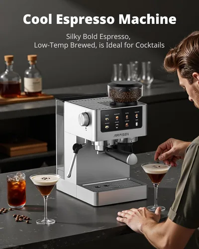 Vista 17 de AIRMSEN Máquina de café expreso con molinillo, 20 bares, varita de vapor