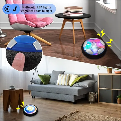 Vista 3 de Conjunto de hockey y fútbol flotante 3 en 1, juguetes de hockey y fútbol recargables con aire flotante y batería para niños con luces LED