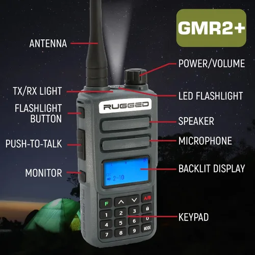 Vista 4 de Rugged Radios GMRS - Radio de mano bidireccional Walkie Talkie para senderismo, camping, aterrizaje todoterreno, cuenta con canales meteorológicos