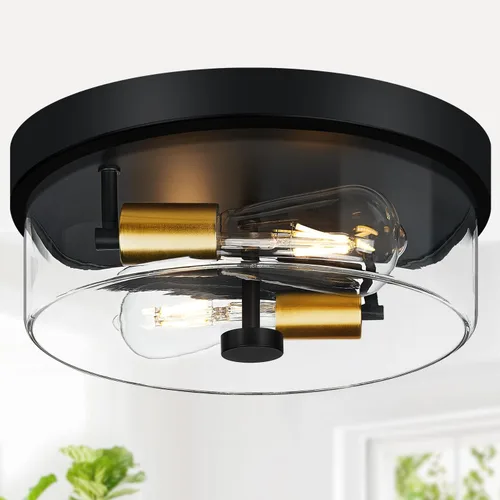 Vista 19 de Lámparas de techo de montaje empotrado, 2 luces de 12 pulgadas de níquel cepillado cerca de las lámparas de techo con pantalla de vidrio semillado