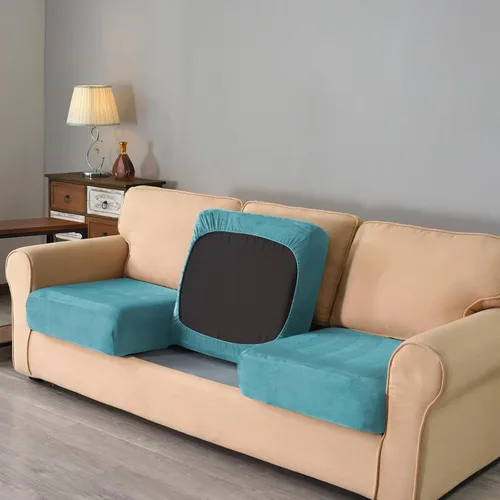 Vista 5 de vctops Funda elástica de terciopelo para sofá de 3 plazas, 7 piezas, suave, lavable, con respaldo individual y fundas de cojín para niños, gatos