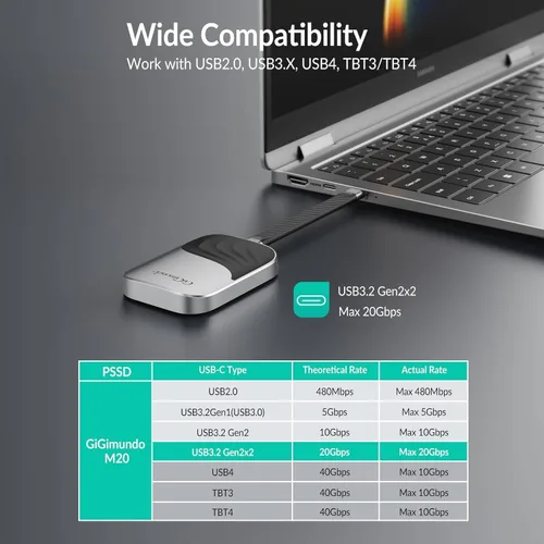 Vista 15 de GiGimundo SSD portátil magnético de 2 TB, SSD externo de hasta 2000 MB/s con USB-C 3.2 Gen 2x2, 4K ProRes HDR Record and Store, unidades de estado