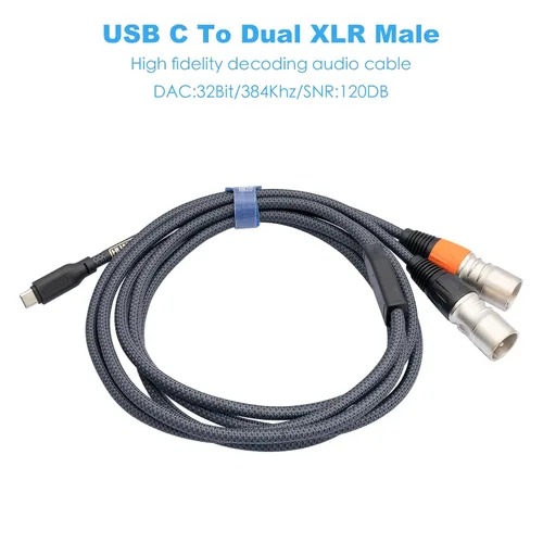 Vista 7 de Cable de audio USB C a doble XLR macho - 3.3 pies, estéreo de 32 bits/384 Khz, compatible con teléfonos móviles, altavoces activos y amplificadores
