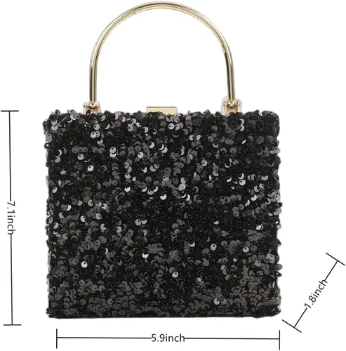 Vista 5 de IAMUHI Pequeño bolso de mano de lentejuelas con asa superior, bolso de noche, mini bolso cruzado cuadrado de hombro