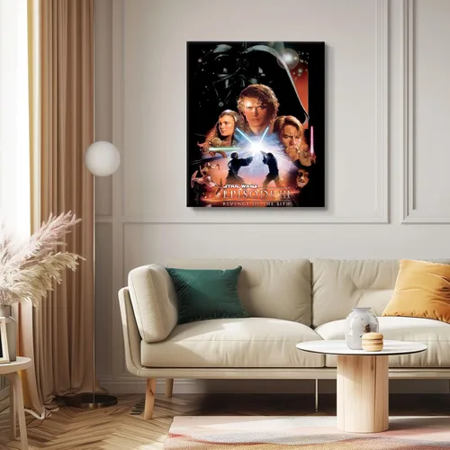 Vista 7 de Lienzo decorativo de Star Wars para pared, póster de la película La venganza de los Sith, impresión de pintura al óleo, póster de escena de galaxia