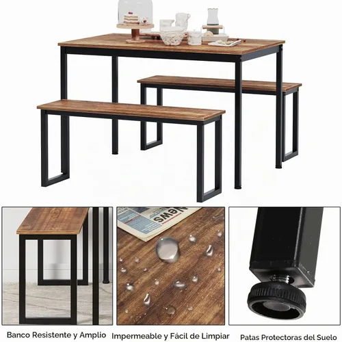 Vista 6 de DlandHome Juego de mesa de comedor de 3 piezas para 4 personas, juego de mesa de comedor y sillas Soho, mesa de comedor rectangular que ahorra