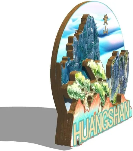 Vista 2 de China Huangshan - Imán para nevera de madera, 3D, monumentos de viaje, coleccionables, recuerdos, decoración hecha a mano, -147