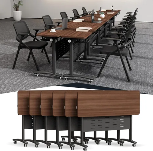 Vista 13 de Mesas de sala de conferencias blancas, mesa de conferencias rectangular plegable con ruedas para reuniones grandes, seminario en casa, oficina Gris